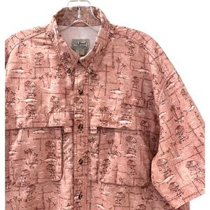 L.L. Bean Men's Fishing Shirt L Coral Vented Short‎ Sleeve Mesh Lining Outdoor